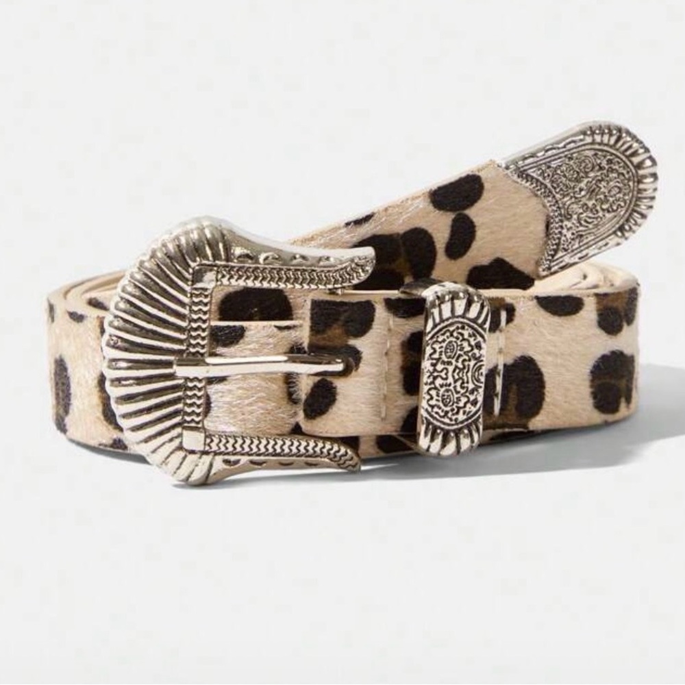 NWOT Leopard Print Belt with Silver Buckle